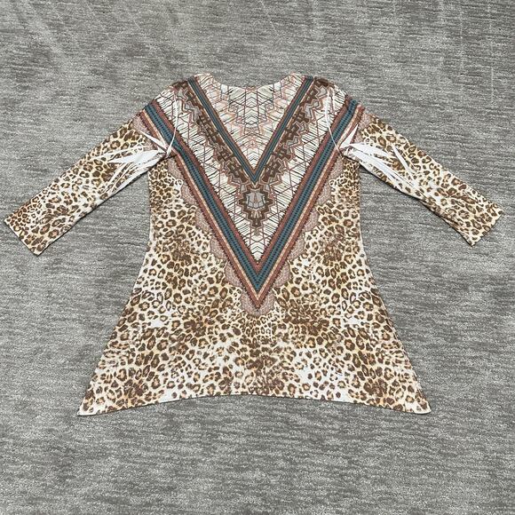 Reba Shirt Womens Large Leopard Print Embellished Western Boho Made in USA - Picture 5 of 12